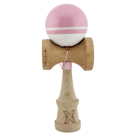 Kendama Super Sticky V2 Cupe Mari - Kendama X Originala, Profesionala, Flippy, Big Cups V2, Super Sticky cu Cupe Mari, din lemn 18 cm, Rulment Metalic cu Ata 55 cm, Roz/Alb