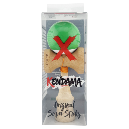 Kendama X Originala, Profesionala, Flippy, Big Cups V2, Super Sticky cu Cupe Mari, din lemn 18 cm, Rulment Metalic cu Ata 55 cm, Verde/Alb [4]