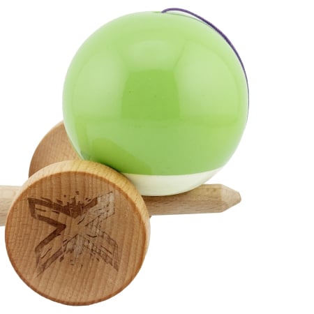 Kendama X Originala, Profesionala, Flippy, Big Cups V2, Super Sticky cu Cupe Mari, din lemn 18 cm, Rulment Metalic cu Ata 55 cm, Verde deschis/Alb [7]