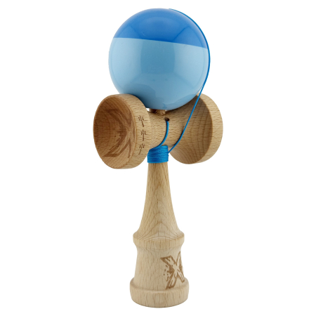 Kendama X Originala, Profesionala, Flippy, Big Cups V2, Super Sticky cu Cupe Mari, Rulment Metalic, din lemn 18 cm, Ata 55 cm, Albastru/Bleu [1]