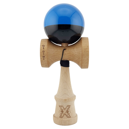 Kendama Super Sticky V2 Cupe Mari - Kendama X Originala, Profesionala, Flippy, Big Cups V2, Super Sticky cu Cupe Mari, Rulment Metalic, din lemn 18 cm, Ata 55 cm, Albastru/Negru