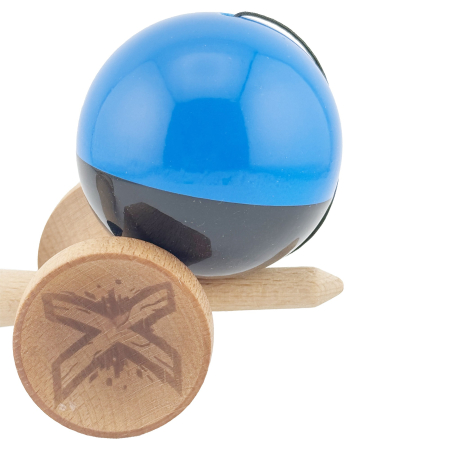 Kendama X Originala, Profesionala, Flippy, Big Cups V2, Super Sticky cu Cupe Mari, Rulment Metalic, din lemn 18 cm, Ata 55 cm, Albastru/Negru [6]