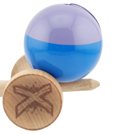 Kendama X Originala, Profesionala, Flippy, Big Cups V2, Super Sticky cu Cupe Mari, Rulment Metalic, din lemn 18 cm, Ata 55 cm, Mov/Albastru [7]