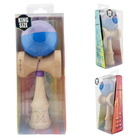 Kendama X Originala, Profesionala, Flippy, Big Cups V2, Super Sticky cu Cupe Mari, Rulment Metalic, din lemn 18 cm, Ata 55 cm, Mov/Albastru [4]