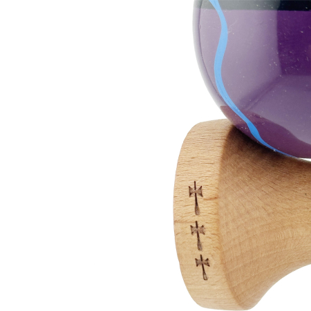 Kendama X Originala, Profesionala, Flippy, Big Cups V2, Super Sticky cu Cupe Mari, Rulment Metalic, din lemn 18 cm, Ata 55 cm, Negru/Mov [6]