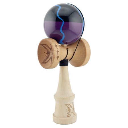 Kendama X Originala, Profesionala, Flippy, Big Cups V2, Super Sticky cu Cupe Mari, Rulment Metalic, din lemn 18 cm, Ata 55 cm, Negru/Mov [1]