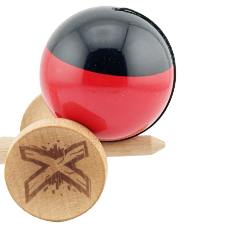 Kendama X Originala, Profesionala, Flippy, Big Cups V2, Super Sticky cu Cupe Mari, Rulment Metalic, din lemn 18 cm, Ata 55 cm, Negru/Rosu [7]