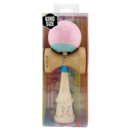 Kendama X Originala, Profesionala, Flippy, Big Cups V2, Super Sticky cu Cupe Mari, Rulment Metalic, din lemn 18 cm, Ata 55 cm, Roz/Verde [4]