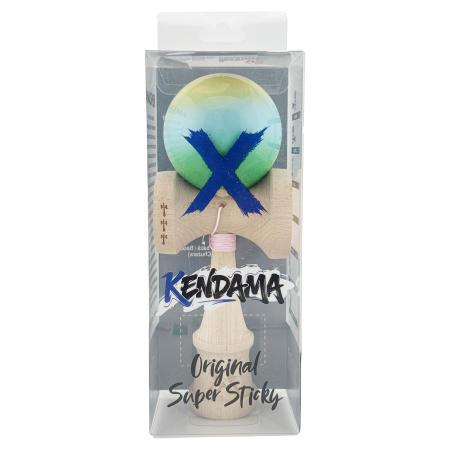 Kendama X Originala, Profesionala, Flippy, Big Cups V2, Super Sticky Cupe Mari, Rulment Metalic cu Ata 55 cm, Galben/Albastru deschis/Verde [4]
