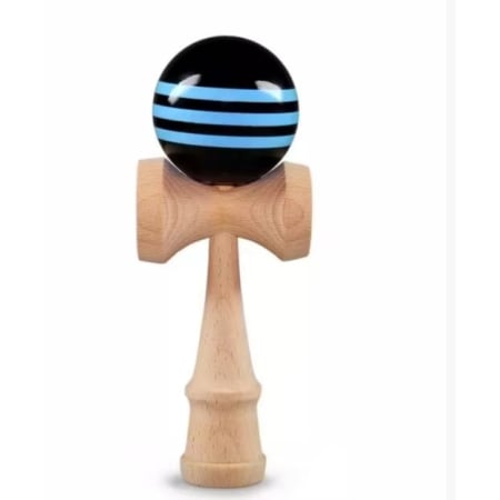 Kendama - Kendama X Originala, Profesionala, Flippy, Big Cups V2, Super Sticky Cupe Mari, Rulment Metalic cu Ata 55 cm, Negru/Linii Albastre