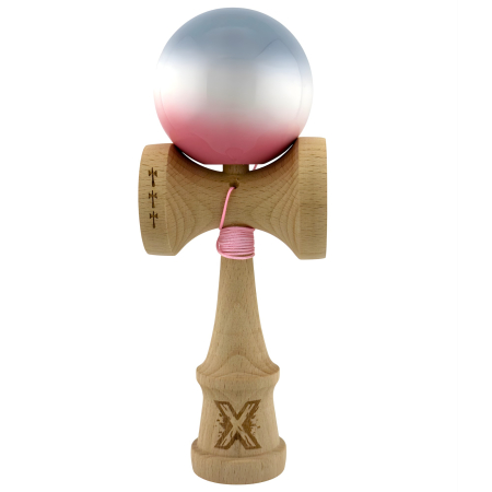Kendama Super Sticky V2 Cupe Mari - Kendama X Originala, Profesionala, Flippy, Big Cups V2, Super Sticky Cupe Mari, Rulment Metalic cu Ata 55 cm, Gradient Roz/Alb/Gri
