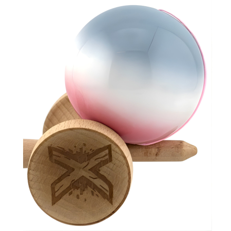 Kendama X Originala, Profesionala, Flippy, Big Cups V2, Super Sticky Cupe Mari, Rulment Metalic cu Ata 55 cm, Gradient Roz/Alb/Gri [4]
