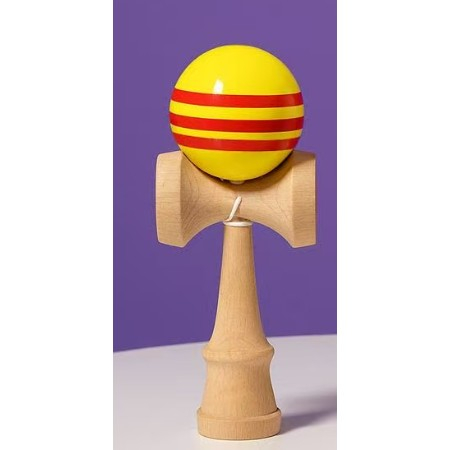 Kendama - Kendama X Originala, Profesionala, Flippy, Big Cups V2, Super Sticky Cupe Mari, Rulment Metalic cu Ata 55 cm, Galben/Linii Rosii