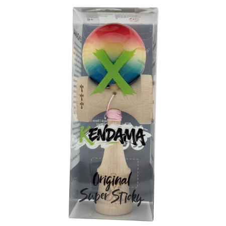 Kendama X Originala, Profesionala, Flippy, Big Cups V2, Super Sticky Cupe Mari, Rulment Metalic cu Ata 55 cm, Rosu/Galben/Albastru [4]