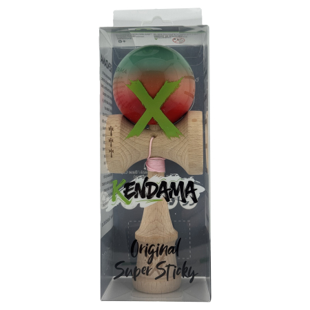 Kendama X Originala, Profesionala, Flippy, Big Cups V2, Super Sticky Cupe Mari, Rulment Metalic cu Ata 55 cm, Rosu/Verde [4]