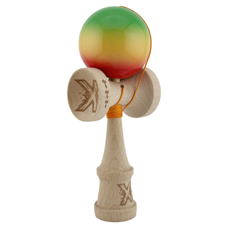 Kendama X Originala, Profesionala, Flippy, Big Cups V2, Super Sticky Cupe Mari, Rulment Metalic cu Ata 55 cm, Verde/Galben/Rosu [1]