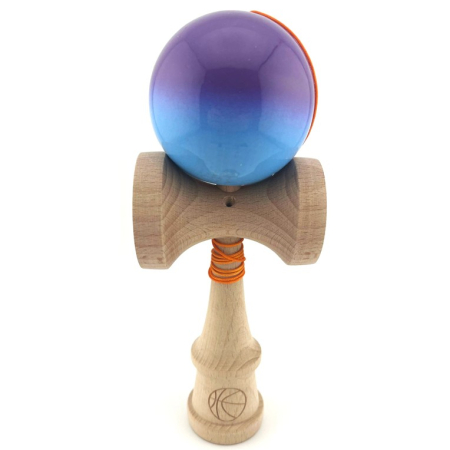 Kendama Super Sticky V2 Cupe Mari - Kendama X Originala, Profesionala, Flippy, Big Cups V2, Super Sticky cu Cupe Mari, din lemn 18 cm, Rulment Metalic cu Ata 55 cm, Mov/Albastru