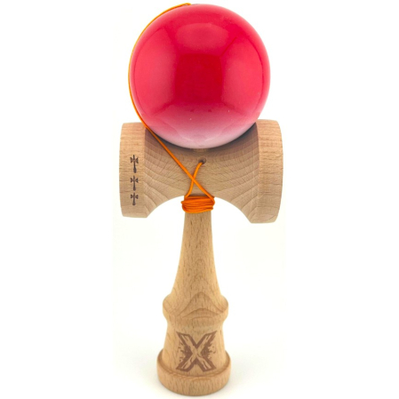 Kendama Super Sticky V2 Cupe Mari - Kendama X Originala, Profesionala, Flippy, Big Cups V2, Super Sticky cu Cupe Mari, din lemn 18 cm, Rulment Metalic cu Ata 55 cm, Gradient Rosu/Alb