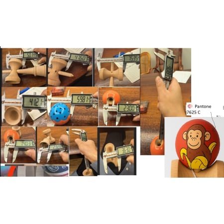 Kendama Monkey V3 Cupe Mari - Kendama X Originala, Profesionala, Flippy, Brown Monkey Super Sticky cu Cupe Mari V3, King Size Cups, Rulment Metalic si Gaura in Baza, din Lemn 18 cm, Ata 55 cm, Rosu/Portocaliu