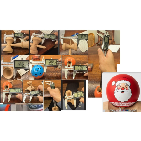 Kendama Christmas V3 Cupe Mari - Kendama X Originala, Profesionala, Flippy, Christmas Super Sticky cu Cupe Mari V3, King Size Cups, Rulment Metalic si Gaura in Baza, din Lemn 18 cm, Ata 55 cm, Rosu Mos Craciun