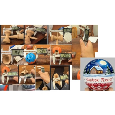 Kendama Christmas V3 Cupe Mari - Kendama X Originala, Profesionala, Flippy, Christmas Super Sticky cu Cupe Mari V3, King Size Cups, Rulment Metalic si Gaura in Baza, din Lemn 18 cm, Ata 55 cm, Albastru/Rosu Sarbatori Fericite