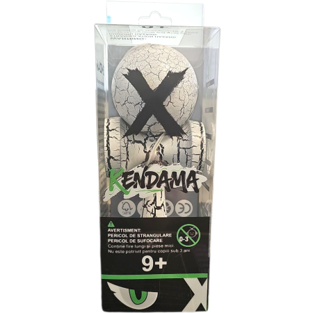 Kendama X Originala, Profesionala, Flippy, Cracked, din Lemn, 18 cm, Alb/Negru [3]