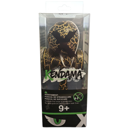 Kendama X Originala, Profesionala, Flippy, Cracked, din Lemn, 18 cm, Negru/Auriu [3]