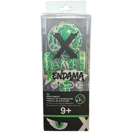 Kendama X Originala, Profesionala, Flippy, Cracked, din Lemn, 18 cm, Verde/Alb [3]