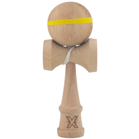 Reduceri - Kendama X Originală, Profesională, Flippy, din Lemn, 18 cm, cu Dunga, Galben, Lemn