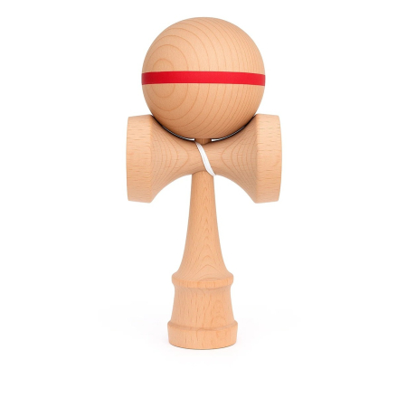 Reduceri - Jucarie Interactiva Kendama, Flippy, din Lemn, 18 cm, Joc de Indemanare pentru Copii si Adulti, Model cu Dunga, Rosie