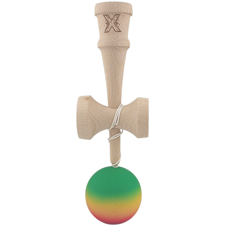 Kendama X Originala, Profesionala, Flippy, din Lemn, Rubber Grip, 18 cm, Gradient Verde/Galben/Rosu [1]