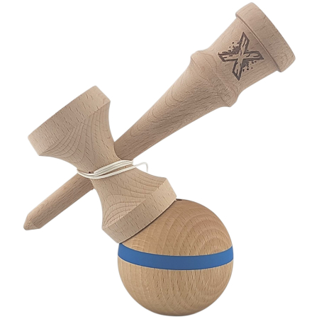 Kendama X Originala, Profesionala, Flippy, din Lemn, 18 cm, Special, Model cu Dunga, Albastru [2]