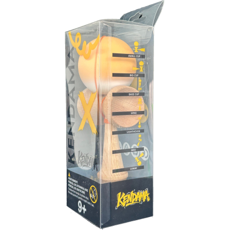 Kendama X Originala, Profesionala, Flippy, din Lemn cu Bila cu Invelis din Cauciuc, 18 x 6 x 7 cm, Rubber Grip, Portocaliu/Alb [3]