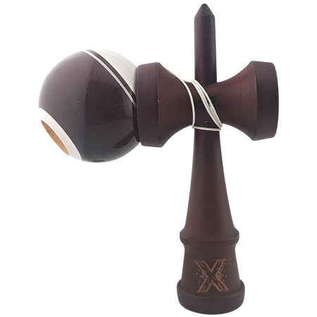 Kendama X Originala, Profesionala, Flippy, Super Sticky Legendary, Rulment Metalic cu Ata 55 cm, Alb/Maro [2]