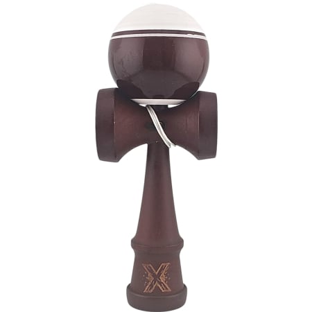 Articole Pentru Copii - Kendama X Originala, Profesionala, Flippy, din Lemn Limited Edition, Super Sticky, 18 cm, Alb/Maro