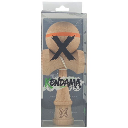 Kendama X Originală, Profesională, Flippy, din Lemn, 18 cm Model cu Dunga, Portocaliu [1]