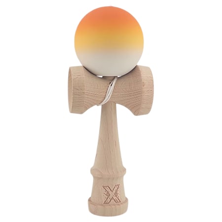 Jucarii pentru Copii - Kendama X Originala, Profesionala, Flippy, din Lemn, Rubber Grip, 18 cm, Portocaliu/Galben/Alb