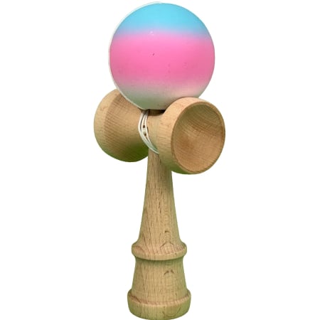 Jucarie Kendama X Originala, Profesionala, Flippy, din Lemn, Rubber Grip, 18 cm, Gradient Albastru/Roz/Alb [2]