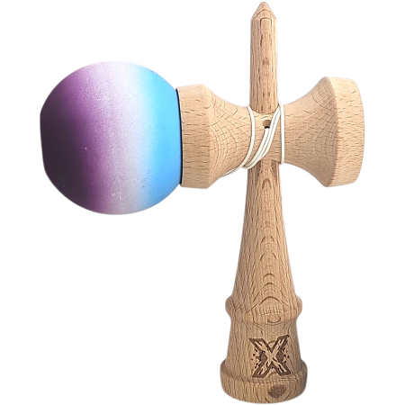 Kendama X Originala, Profesionala, Flippy, din Lemn, Rubber Grip, 18 cm, Albastru/Alb/Violet  [1]