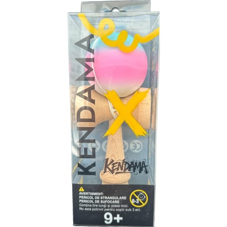 Jucarie Kendama X Originala, Profesionala, Flippy, din Lemn, Rubber Grip, 18 cm, Gradient Albastru/Roz/Alb [1]