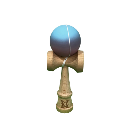 Articole Pentru Copii - Jucarie Kendama X Originala, Profesionala, Flippy, din Lemn, Rubber Grip, 18 cm, Roz/Mov/Albastru