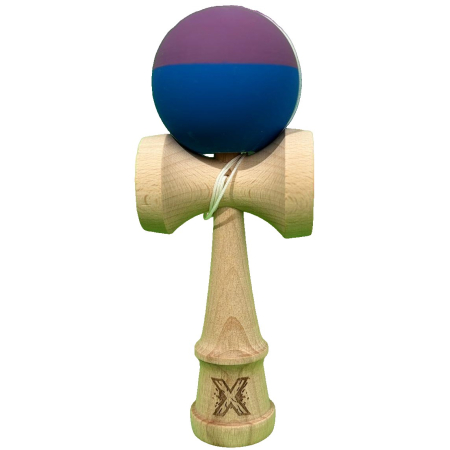 Reduceri - Jucarie Kendama X Originala, Profesionala, Flippy, din Lemn, Rubber Grip, 18 cm, Albastru/Mov