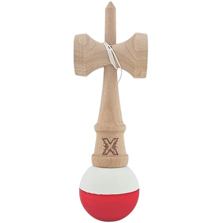 Kendama X Originala, Profesionala, Flippy, din Lemn, Rubber Grip, 18 cm, Alb/Rosu [3]