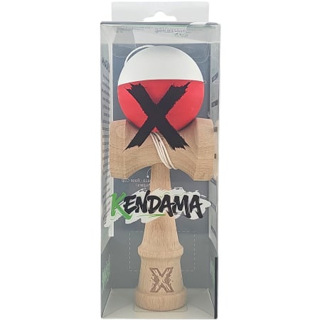 Kendama X Originala, Profesionala, Flippy, din Lemn, Rubber Grip, 18 cm, Alb/Rosu [4]