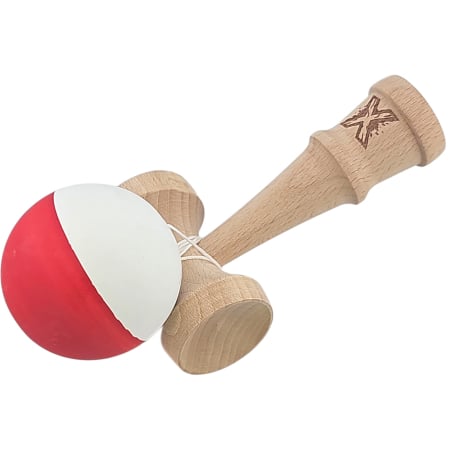 Kendama X Originala, Profesionala, Flippy, din Lemn, Rubber Grip, 18 cm, Alb/Rosu [1]
