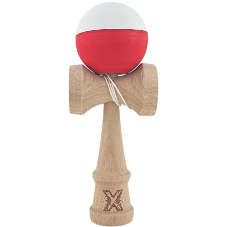 Jucarii pentru Copii - Kendama X Originala, Profesionala, Flippy, din Lemn, Rubber Grip, 18 cm, Alb/Rosu