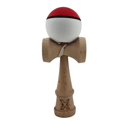 Kendama - Jucarie Kendama X Originala, Profesionala, Flippy, din Lemn, Rubber Grip, 18 cm, Rosu/Alb