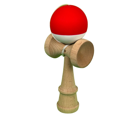 Kendama X Originala, Profesionala, Flippy, din Lemn, Rubber Grip, 18 cm, Rosu/Alb [1]