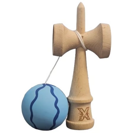 Kendama X Originala, Profesionala, Flippy, Rubber Grip, din Lemn, 18 cm, Albastru deschis [4]