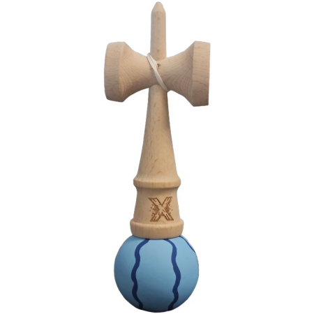 Kendama X Originala, Profesionala, Flippy, Rubber Grip, din Lemn, 18 cm, Albastru deschis [1]